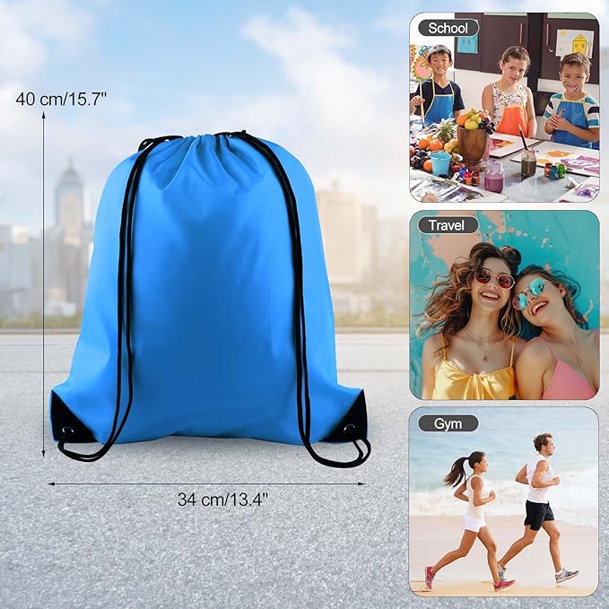 PLULON 2Pcs Drawstring Bags Bulk Blue Drawstring Backpack String Backpack Cinch Sack Sport Gym Backpack Bags for Yoga Traveling Outdoor Sports