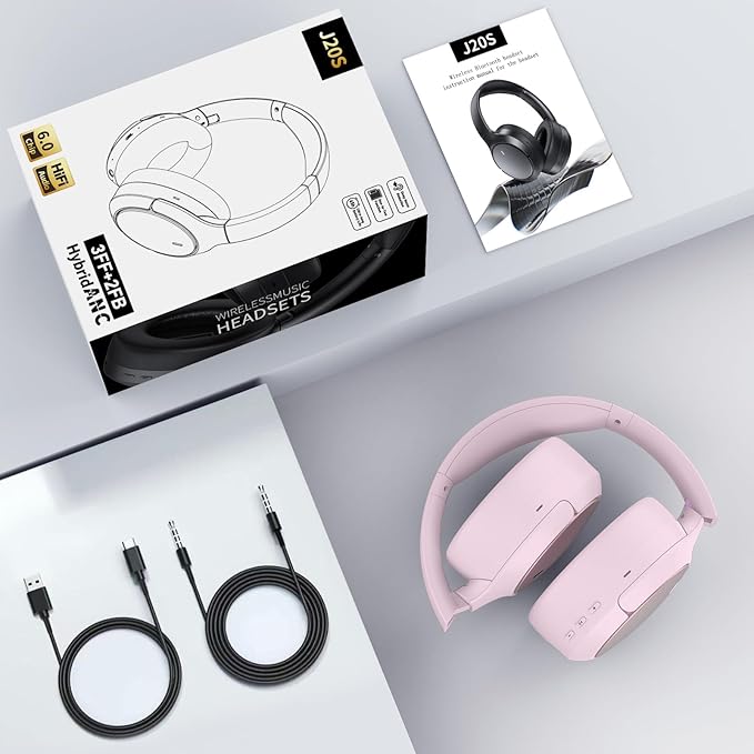 Hybrid ANC Wireless Over-Ear Headphones, 100H Playtime, Hi-Res Audio, Bluetooth 6.0, Multi-Mode Noise Cancellation, Comfort Fit, iOS & Android Compatible, Foldable Design, Travel-Friendly (Pink)