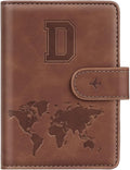 Passport Holder Wallet Cover Personalized Letter A-Z Travel Wallet RFID Blocking Passport Cover Wallet Case for Travel Passport Book Holders for Women and Men, Brown-D