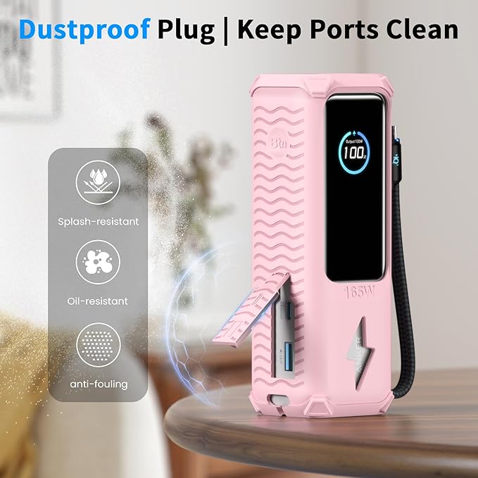 YWXTW Silicone Case for Anker Laptop Power Bank (25,000mAh/165W) - Shockproof Drop-Resistant, Built-in Cable Storage | Non-Slip Grip, Hidden Dust Plug Protective Cover for Anker Power Bank 165w