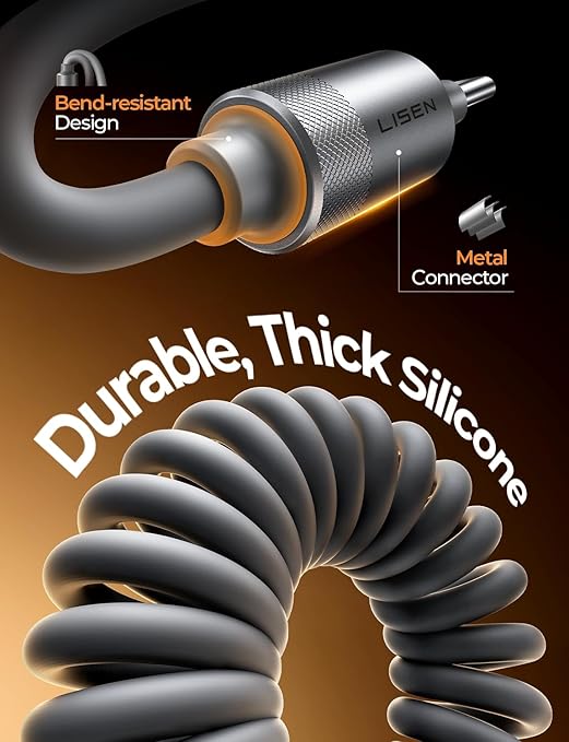 LISEN USB A to USB C Cable, Durable Short USB to C Cable 2 Pack for Android Auto & CarPlay, Coiled USB C Cable Type C Retractable Car Charger Cord for iPhone 17/16/15 Samsung Galaxy S25/S24, Gray 4FT