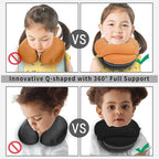 BUYUE Kids Travel Pillows for Airplane, Memory Foam 360° Head Support Sleeping Essentials for Long Flight, Skin-Friendly Soft Neck Pillow for Traveling in Car Seat, (Small, Orange Grey, 40-90 lbs)