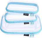 YQBRAO 3-Pack Clear Hard Shell Zipper Case - Blue Edition, 1.2mm Heavy-Duty Crush-Proof Travel Makeup Bag, TSA Approved Clear Zipper Pouches, Rigid Diaper Bag Organizer for Tech & Daily Essentials
