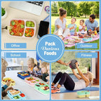 Caperci Bento Lunch Box Containers for Adults & Kids - 3-Compartment Reusable Meal Prep Containers with 2 Sauce Containers for School, Work, Travel, Wheat Straw, 4-Pack (Vintage Colors)