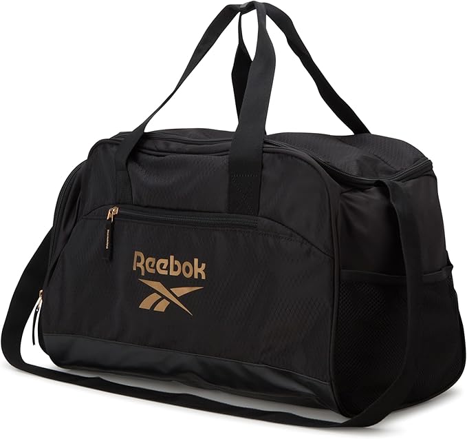Reebok Duffle Bag - Lightweight Unisex Carry On Gym Bag - Travel and Sports Duffel Bags for Men and Women, Hamilton Black With Gold Logo