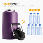 Kerilyn Insulated Gallon Jug with Handle, One Gallon, 128oz Stainless Steel, Large Double Vacuum Water Bottle for Hot & Cold Drinks, Wide Mouth, Sweat Proof, Great for Travel, Camping, Dark Purple
