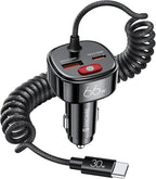 Syncwire USB C Car Charger with [Battery Leakage Prevention] 66W Super Fast Car Adapter with PD & QC 3.0 Built in 6FT Type C Coiled Cable for iPhone 17/16/15 Series, Samsung Galaxy/Google Pixel