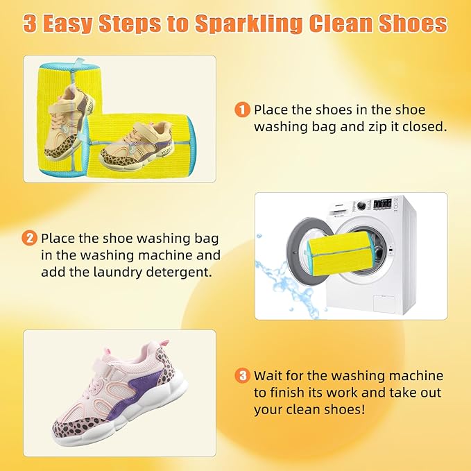 Shoe Washing Machine Bag, Shoe Laundry Bag, Shoe Cleaning Bag for Sneaker Tennis Shoes Unstain Cleaner Kit, Yellow
