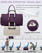 Women Weekender Travel Duffle Bag: Travel Duffel Overnight Bags with Shoe Compartment Large Carry on Tote with Toiletry Bag Weekend Traveling Yoga Gym Hospital Bag for Women with Wet Pocket Purple