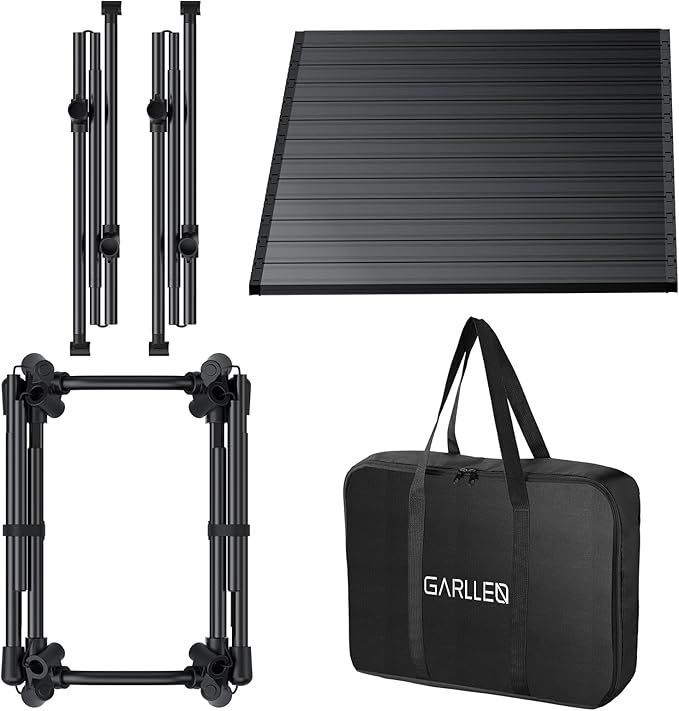 GARLLEN Folding Camping Table 176LBS Capacity, 4 Adjustable Height Roll-up Camping Table with Carrying Bag, Portable Aluminum Picnic Table for BBQ, Cooking, Outdoor, Tabletop 35" L x 16" W