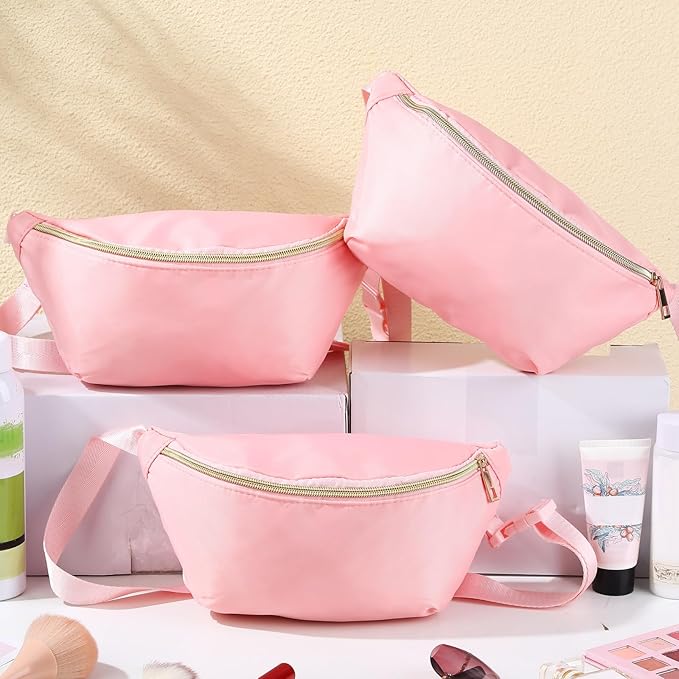 Amylove 9 Pieces Fanny Packs Nylon Waist Bag Zipper Travel Running Bag with Adjustable Strap for Women Men(Nylon,Pink)
