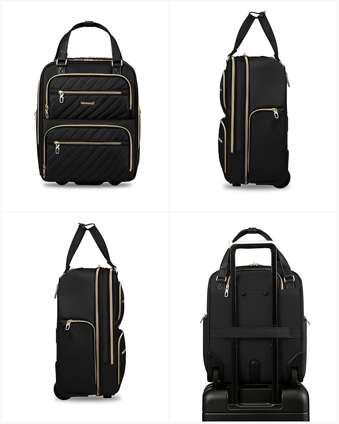 LUGGEX Underseat Carry On Luggage with Wheels, UDK Stylish Lightweight Under Seat Luggage, Soft Sided Personal Item Suitcase for Short Trip (UX-Core, Black, 16 Inch)