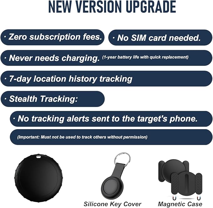 Car GPS Tracker for Vehicles - Hidden Tracking Devices for Cars, No SIM Card Required, Available for Android and iOS, Car Vehicle Tracking Device for Car, Wallet, Pet (Black)