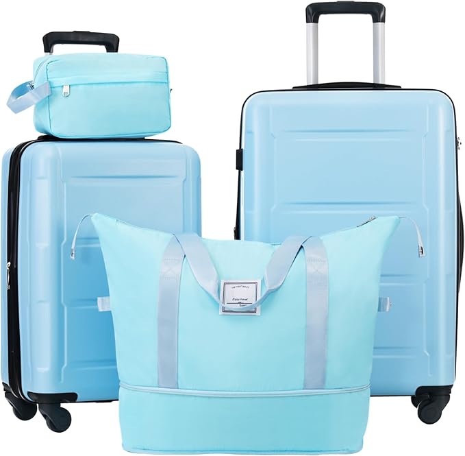 2 Piece Luggage Sets with Bags, Lightweight ExpanableCarry on Luggage Sets, Hardshell ABS Spinner Wheels Suitcase with TSALock,for Women Men, 20 IN & 24 IN, Light Blue