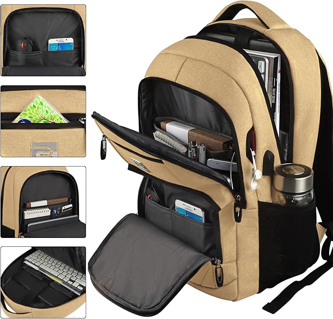 Volher Laptop Backpack,Business Travel Anti Theft Slim Durable Laptops Backpack,Water Resistant College Computer Bag for Women & Men Fits 15.6 Inch Laptop and Notebook-Khaki