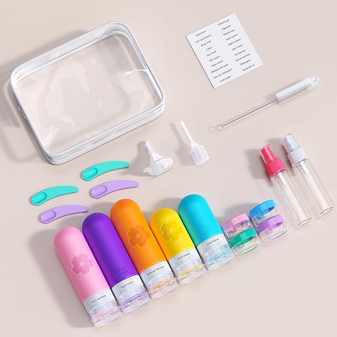 20Pack Travel Bottles for Toiletries, TSA Approved Travel Bottles Silicone Travel Size Containers, Travel Essentials Leak Proof Refillable Liquid, Shampoo and Conditioner Travel Toiletry Bottles