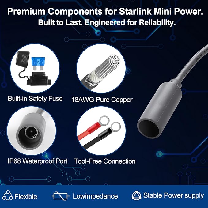 Starlink Mini 12V Adapter, Starlink-Mini Power Supply, 9-28V Step Up to 30V 3.5A Starlink Mini 12V Power Supply with DC Female Power Cord, in Truck, RV, Marine & Off-Grid Use