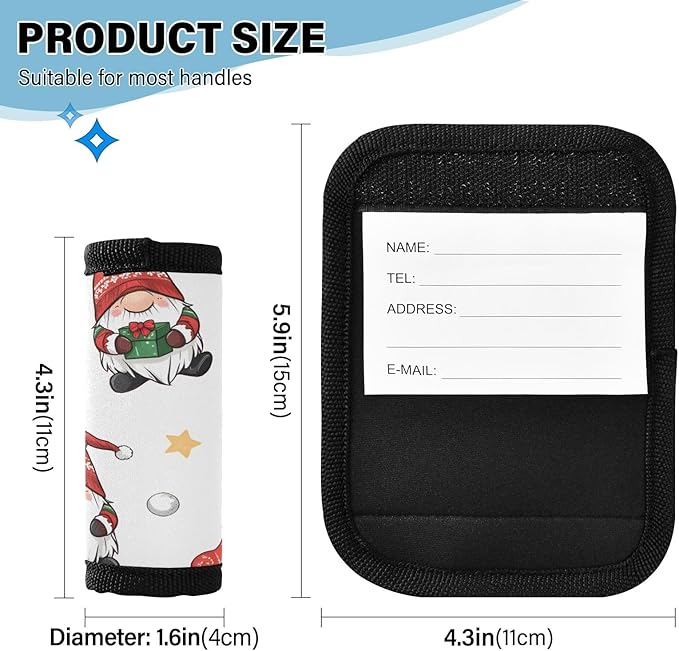 Christmas Gnome 1a Luggage Handle Wrap for Suitcase Luggage Tags Handle Covers Identifiers Soft Decorations Travel Accessories 2 Pack