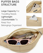 WESTBRONCO Puffer Fanny Packs for Women Small Crossbody Sling Bag, Nylon Quilted Belt Bag for Travel Hiking Running Waist Bag with Adjustable Strap