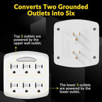 6-Outlet Extender 2 Pack, 3-Prong Ground Wall Tap Adapter with Safety Cap & LED Guide Light, Cruise Essentials, Multiple Plug Electrical Outlets Splitter for Home, Office, Dorm Room, ETL Listed, White