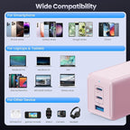 128W USB C Wall Charger,GaN III 3-Port Fast Charging Station,PD QC Foldable Charger Block Portable 65W Laptop Adapter for MacBook Pro/Air,iPad Pro,Galaxy S23,Dell XPS 13,iPhone 17/16/Pro etc