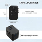 Universal Travel Adapter, European Travel Plug Adapter 5-in-1 PD Fast Charging with Surge Protection & Fuse, International Power Adapter for US EU UK AU - Black