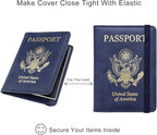 WALNEW Passport Holder for Travel, RFID Passport Cover Wallet for Women Men, PU Leather Passport Book Card Holder Case with Pen, Travelling Essentials for Flying
