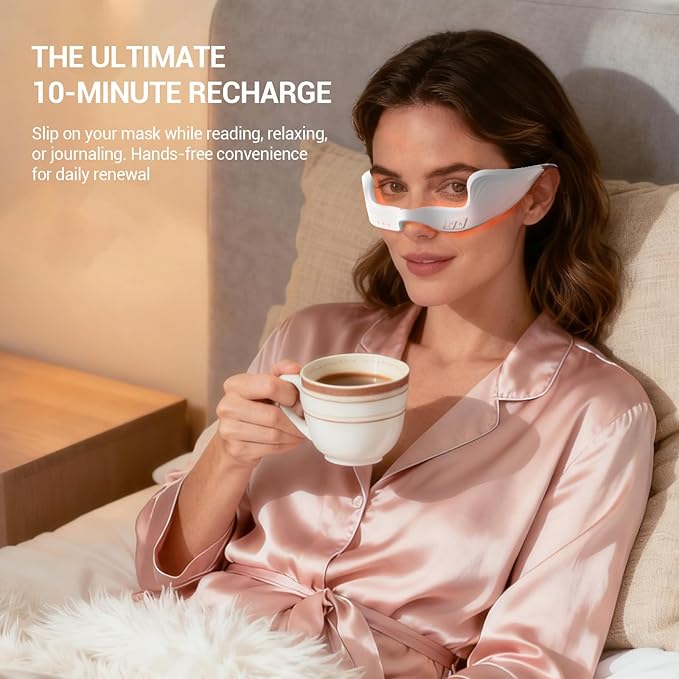 Axioms Under-Eye Red Light Therapy Device, 3D Contour Microcurrent Eye Massager for Dark Circles, Puffiness and Fine Lines, Rechargeable Eye Treatment Glasses, Lightweight Design (White)
