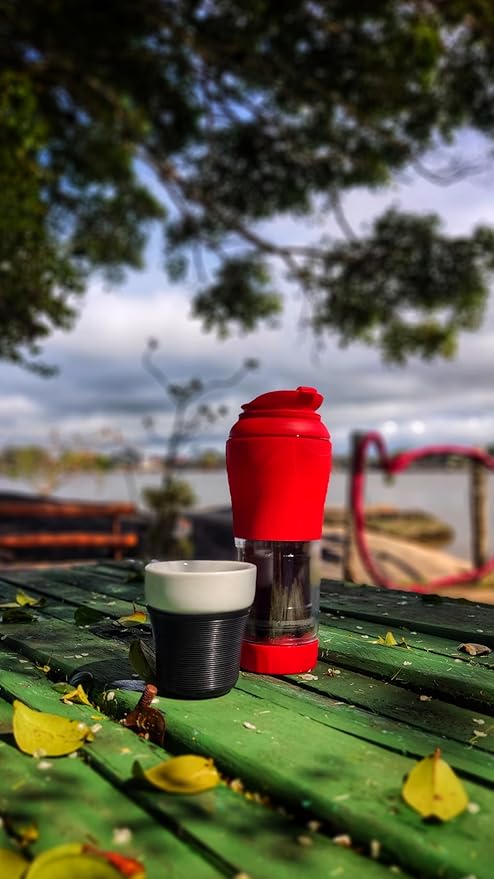 Pressca - Portable Coffee & Tea Maker - Thermal Coffee & Tea Infuser, French Press, Single Serve Coffee Maker, BPA Free - Home & Kitchen Accessories & Utensils - 12 fl oz, Red