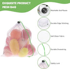 TIESOME 8PCS Reusable Produce Mesh Bags, Washable Vegetable Storage Bags With Drawstring Transparent Toy Organizer Bags Eco-Friendly Grocery Storage Mesh Bags for Farmers Market Refrigerator Storage