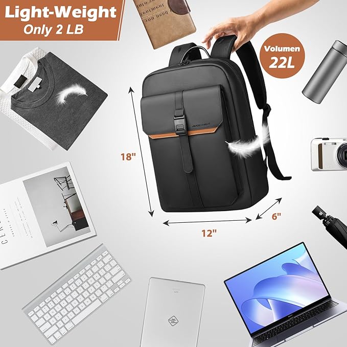 hk Slim Laptop Backpack for Men Women, Lightweight Business Backpacks 17.3 Inch Water-resistant Computer Bag for College Work Daily