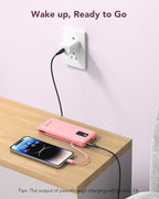 charmast Portable Charger with Built-in Cables and Wall Plug, 10000mAh USB C Portable Power Bank, Potable Phone Charger, Travel Essentials Compatible with iPhones, Samsung Galaxy, iPad