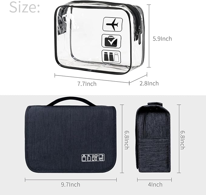 Lcsmaokin Large Capacity Toiletry Bag Travel Bag with Hanging Hook for Men and Women Waterproof Travel Cosmetic Bag Bathroom Bag,with TSA Approved Zippers Clear Travel Makeup Bag Carry-on