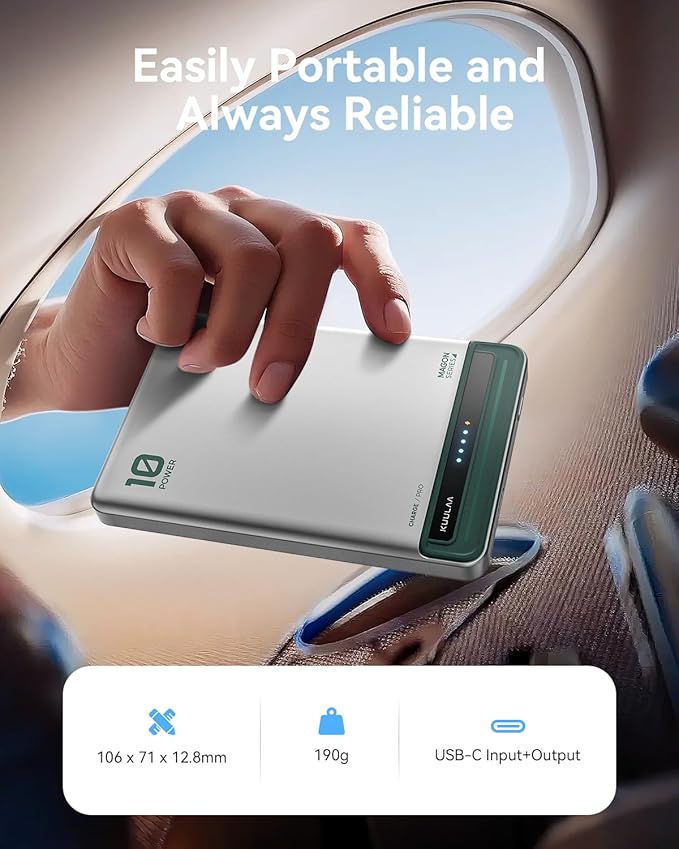 Kuulaa 10000mAh MagSafe Battery Pack, 0.51in Ultra Slim Magnetic Power Bank with LED Indicator, 20W PD USB-C Fast Charging Portable Charger for iPhone 17/16/15/14/13/12, Silver