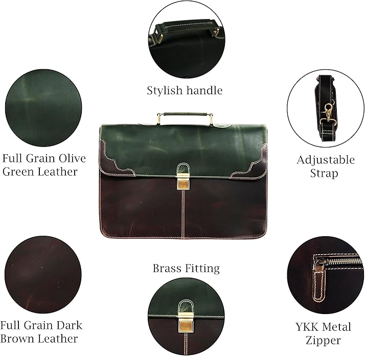 The Tannery Handmade Full Grain Leather Briefcase Laptop Satchel Office Crossbody Bag for Unisex Unique Vintage Design