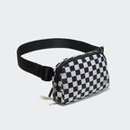 Pander Two Way Zipper Fanny Pack Nylon Everywhere Belt Bag for Women, Water Repellent Waist Packs, Crossbody Bags with Adjustable Strap (Checkered Black)