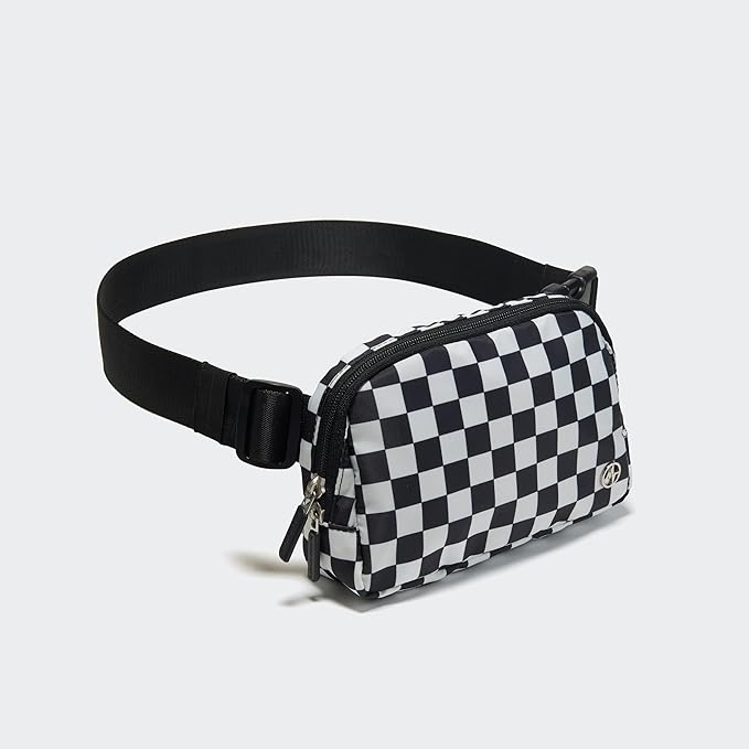 Pander Two Way Zipper Fanny Pack Nylon Everywhere Belt Bag for Women, Water Repellent Waist Packs, Crossbody Bags with Adjustable Strap (Checkered Black)