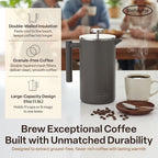 SterlingPro Stainless Steel French Press Coffee Maker 1.5 L (51 oz) Grey – Double Walled Insulated Large Coffee Press, Durable Design Keeps Drinks Hot, Easy to Use and Clean for Rich Flavor Brewing