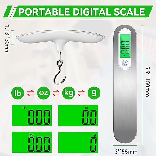 Digital Luggage Scale, 110lbs/50kg Portable Handheld Baggage Weight Checker with Backlit LCD Display, Travel Essentials Accessories for Suitcases, Postal & Fishing