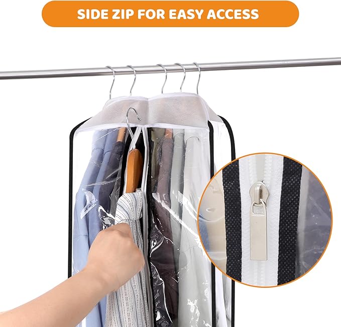 Dntorx 4 Pack Clear Garment Bags with Side Zipper, 60" Clothes Covers with 10" Gusset, Transparent Hanging Suit & Coat Covers for Closet Storage, Jackets, Dresses, Windbreakers