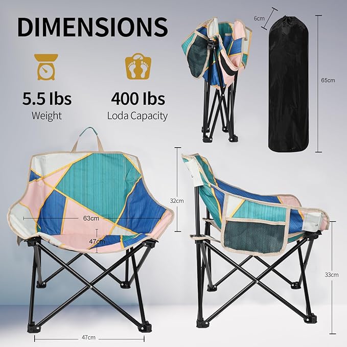 2 Pack Camping Chair for Adults, Portable Folding Sofa Chair, Easy Set Up Patio Chair Lawn Padded Seat Camping Stool Chair for Hunting, Fishing, Outdoor, Beach, Picnics, Home