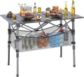 Portable Camping Table with Adjustable Height Legs, Lightweight Aluminum Roll-up beach tables for sand foldable，Folding Picnic Table Large Storage Basket for Outdoor camping (Black, Medium 37")