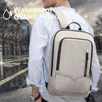 hk Backpack for Men Business Slim Backpack with USB Charger Computer Lightweight Anti-theft Travel (White, 15.6 Inch)