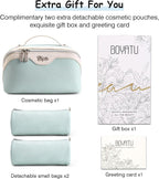 BOYATU Travel Makeup Bag Organizer Cosmetic Bag: 3 Pcs Set Make up Bags for Women with Handle - Waterproof Vegan Leather Toiletry Bags Travel Essentials Pouch with Compartments (A-06-Blue)