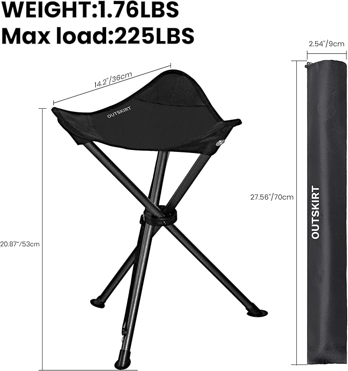OUTSKIRT Folding Tripod Stools Portable Camping Stools 2 Pack Extra Tall for Adults Tall Lightweight Camping Stool Tripod Chairs for Fishing Hiking Backpacking