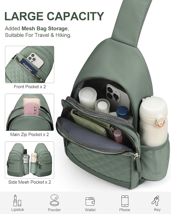 Capolo Sling Bag for Women Men Waterproof Crossbody Bags for Women Trendy Casual Fanny Pack with Convertible Shoulder Strap Chest Bag for Travel Hiking(Green, Large)