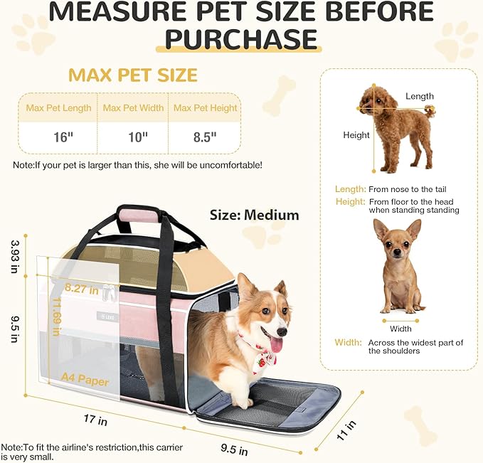 Lekereise Top-Expandable Pet Carrier 17x11x9.5 Inch Alaska Hawaiian Airline Approved Soft Sided Underseat to 12lbs Travel Carriers for Small Cats and Dogs with Locking Safety Zippers Anti-Scratch Mesh