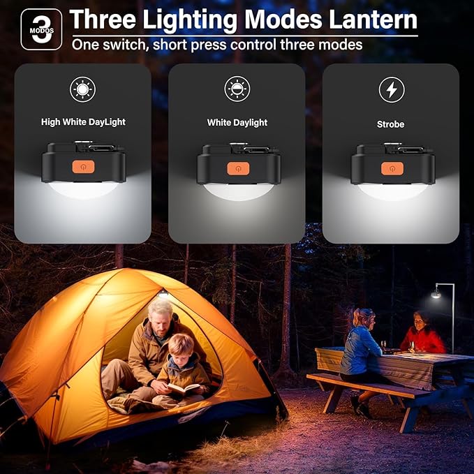 Rechargeable Camping Lights FLY2SKY 6Pcs Black Tent Lights Mini Flashlight Portable LED Camping Lantern Survival Gear Camping Accessories for Hiking Backpacking Fishing Hurricane Emergency Outage