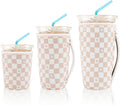 KJQJLY 3 Pack Reusable Iced Coffee Sleeves for Iced Coffee Cups or Drinks Reusable Neoprene Insulated Sleeves for Hot and Cold Drinks from Starbucks, Dunkin, And More (Floral Checkers)