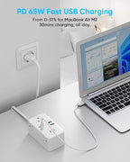 Kakyanill European Travel Plug Adapter, EU/UK/US Travel Adapter Power Strip, 6 AC Outlets, 65W USB C Power Delivery, 3ft Wrapped Around Extension Cord, Compact for Travel